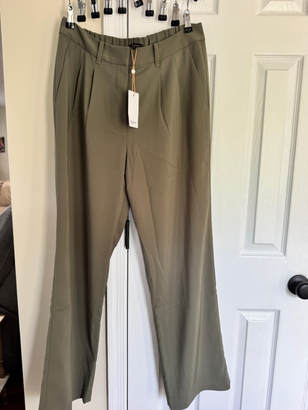 Quince Olive Stretch Wide Leg Pants Womens 12 NWT Green Dress Pants